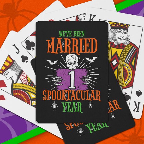 Halloween Spooktacular 1st Wedding Anniversary Poker Cards