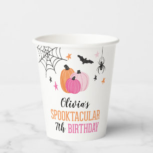 Halloween Spooktacular Birthday Pink Pumpkins Paper Cups