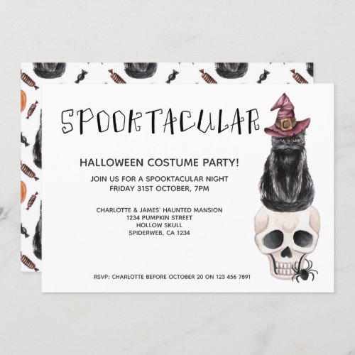 Halloween Spooktacular Black Cat On A Skull Invitation