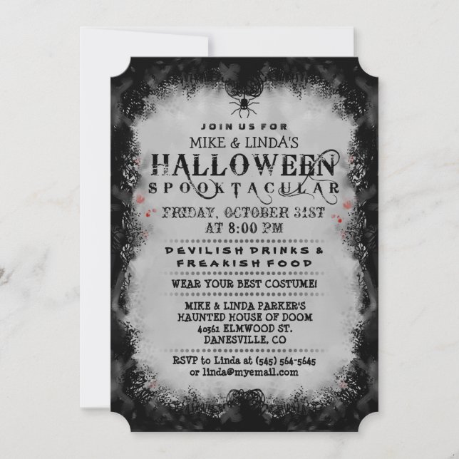 Halloween Spooktacular Black & Gray Gothic Invite (Front)