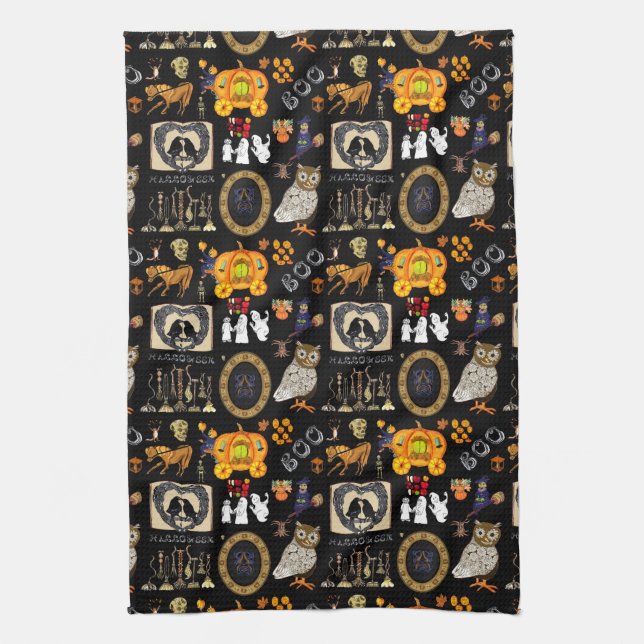 Halloween Spooktacular black kitchen towel (Vertical)