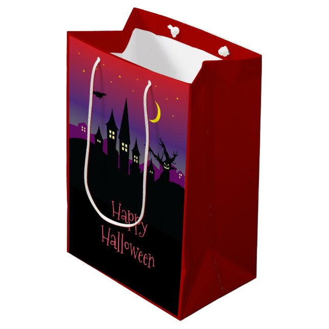 Halloween Spooktacular Creepy Haunted Castle Party Medium Gift Bag (Front Angled)