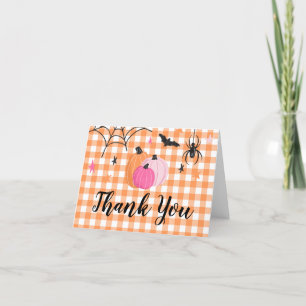 Halloween Spooktacular Girl Birthday Pink Pumpkin  Letterpress Thank You Card
