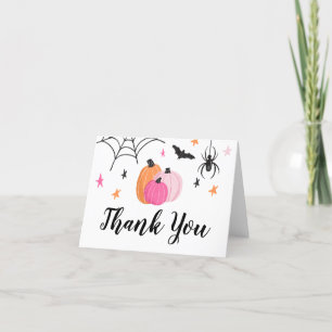 Halloween Spooktacular Girl Birthday Pink Pumpkin  Letterpress Thank You Card