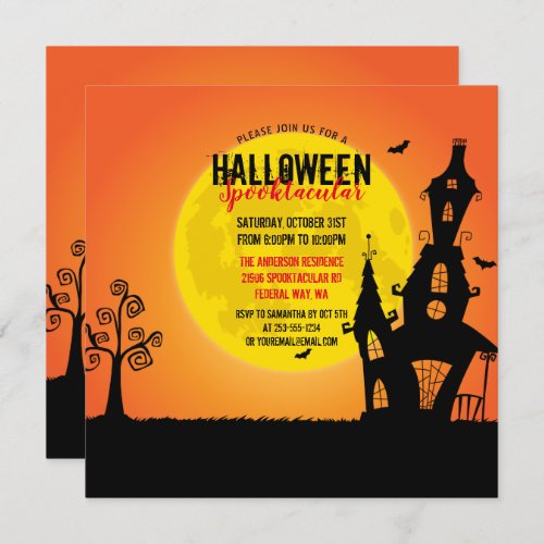 Halloween Spooktacular Haunted House Full Moon Invitation