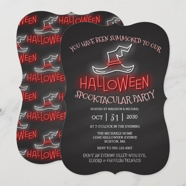 Halloween Spooktacular Neon Witch Hat Party Invitation (Front/Back)