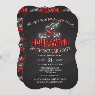 Halloween Spooktacular Neon Witch Hat Party Invitation