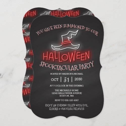 Halloween Spooktacular Neon Witch Hat Party Invitation