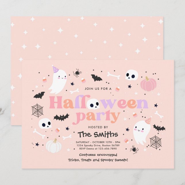 Halloween Spooktacular Party Cute Pink Ghost Invitation (Front/Back)
