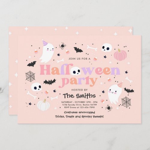 Halloween Spooktacular Party Cute Pink Ghost Invitation