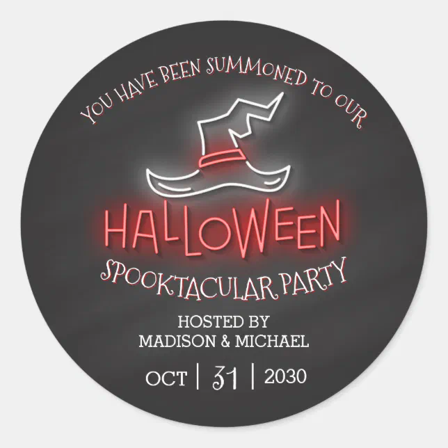 Halloween Spooktacular Party Neon Witch Hat Classic Round Sticker | Zazzle