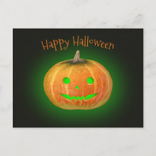 Halloween Spooktacular Pumpkin Smile Green Light Postcard