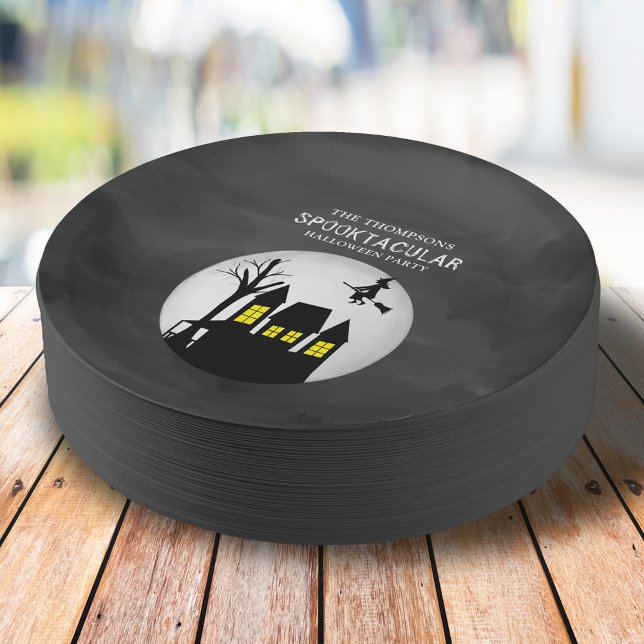 Halloween Spooktacular Spooky Haunted House Witch  Paper Plates (Spooky witch Halloween Paper Plates. )