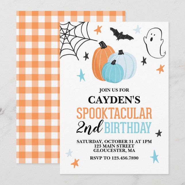 Halloween Spooktacular turquoise orange Birthday I Invitation (Front/Back)