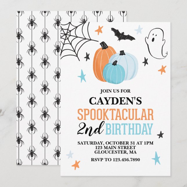 Halloween Spooktacular turquoise orange Birthday Invitation (Front/Back)