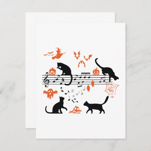 Halloween Spooky and Scary Cats Playing Music Note (Front/Back)