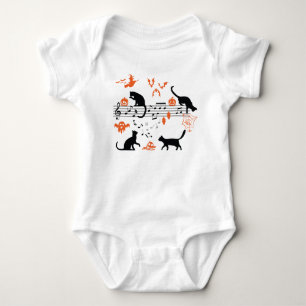 Halloween Spooky and Scary Cats Playing Music Note Baby Bodysuit
