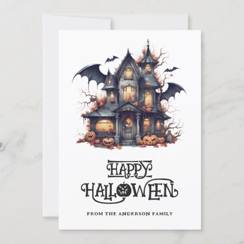 Halloween Spooky Bat Haunted House Pumpkins Card