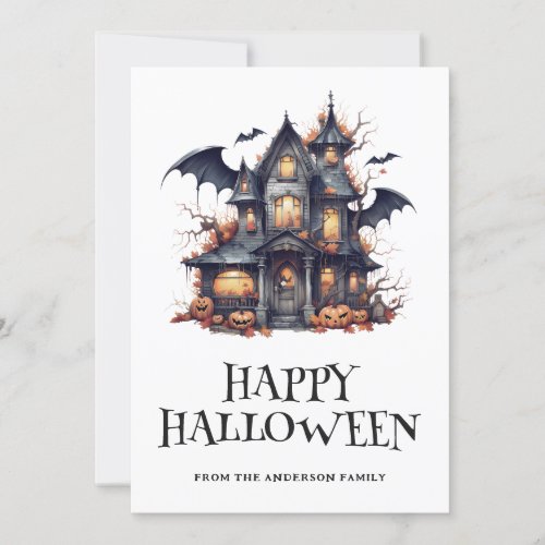 Halloween Spooky Bat Haunted House Pumpkins Card