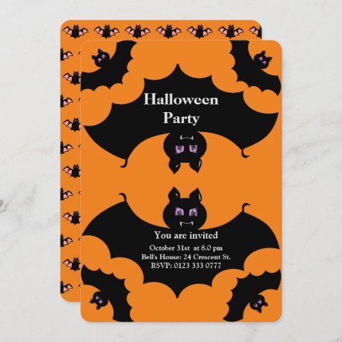 Halloween Spooky Bats on Orange Invitation