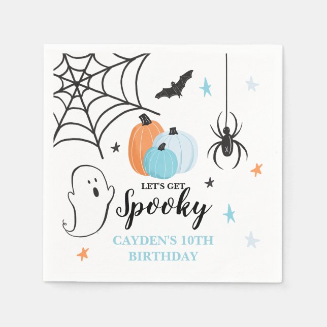 Halloween Spooky Birthday Blue Pumpkins Napkins (Front)