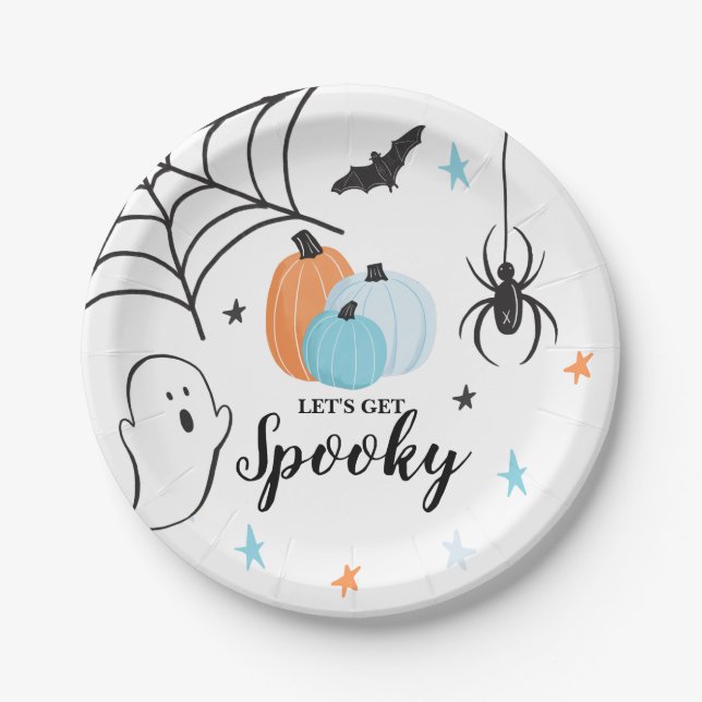 Halloween Spooky Birthday Blue Pumpkins Paper Plates (Front)