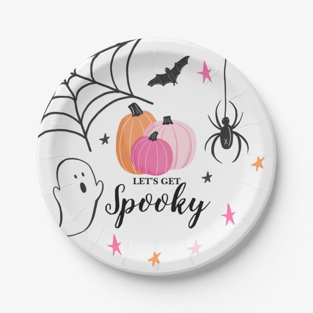 Halloween Spooky Birthday Pink Pumpkins Paper Plates (Front)