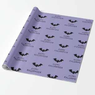 Halloween Spooky Black and Purple Bats Pattern Wrapping Paper