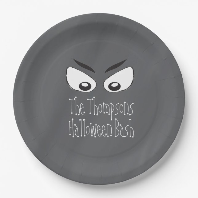 Halloween Spooky Black and White Scary Eyes Paper Plates (Front)