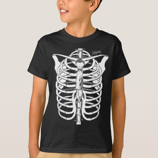 Halloween Spooky Black and White Skeleton T-Shirt (Front)