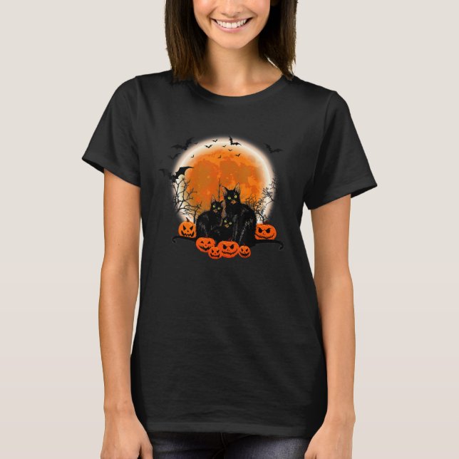 Halloween Spooky Black Cat Mom Pumpkin Ghosts Scar T-Shirt (Front)