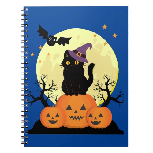 Halloween Spooky Black Cat Witch Spiral Notebook