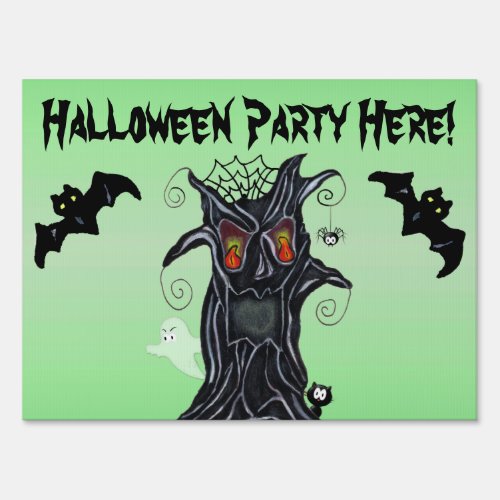 Halloween Spooky black Tree Bats Ghost Cat Yard Sign