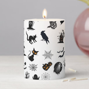 Halloween spooky black, white, orange pillar candle