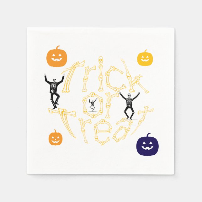 Halloween Spooky Bone Text Trick Or Treat Napkins (Front)