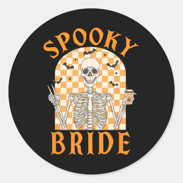 Halloween Spooky Bride Bridesmaid Skeleton  Classic Round Sticker (Front)