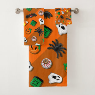 Halloween Spooky Candies Party Bath Towel Set
