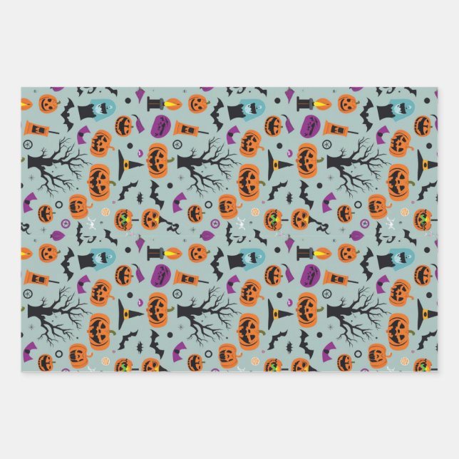 Halloween Spooky Candy Ghost Pattern Wrapping Paper Sheets (Front)