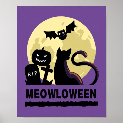 Halloween Spooky Cat Meowloween Silhouette  Poster