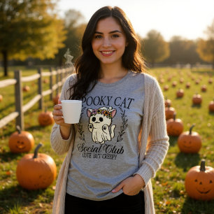 Halloween Spooky Cat Social Club Funny Tri-Blend Shirt