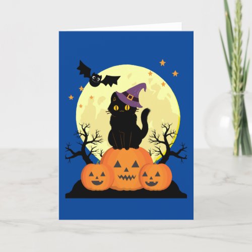 Halloween Spooky Cat Witch Jack_o_lanterns  Holiday Card