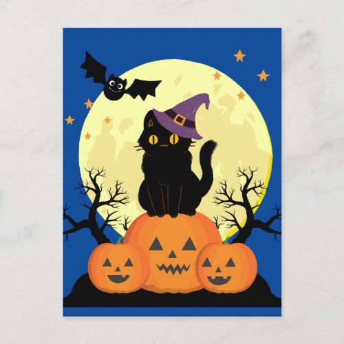Halloween Spooky Cat Witch Jack_o_lanterns  Postcard