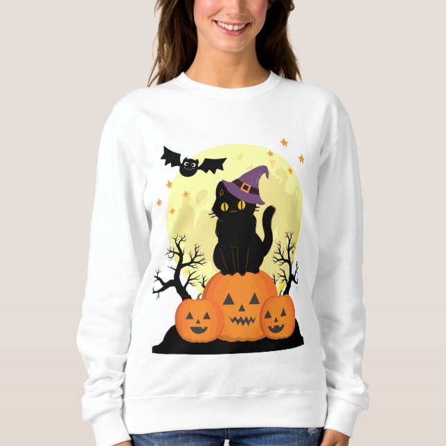Halloween Spooky Cat Witch Jack-o-lanterns Women's Sweatshirt (Front)