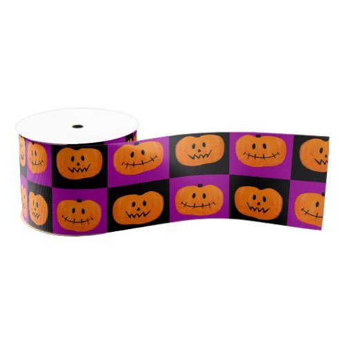 Halloween spooky checkered pumpkin pattern  grosgrain ribbon