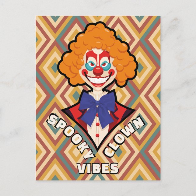 Halloween Spooky Clown Retro Creepy Colorful Postcard (Front)