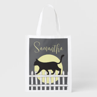 Halloween Spooky Creepy Black Cat Moonlight Grocery Bag