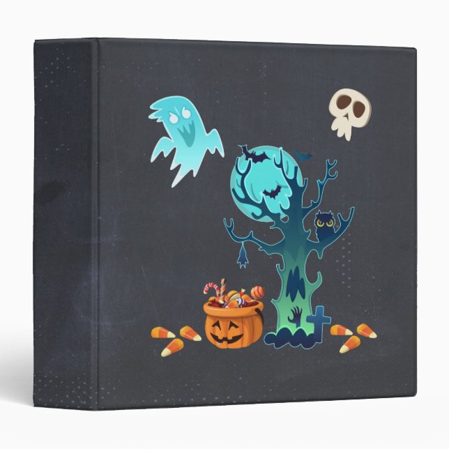 Halloween Spooky Creepy Ghosts Bats Skulls & Candy 3 Ring Binder (Front/Spine)