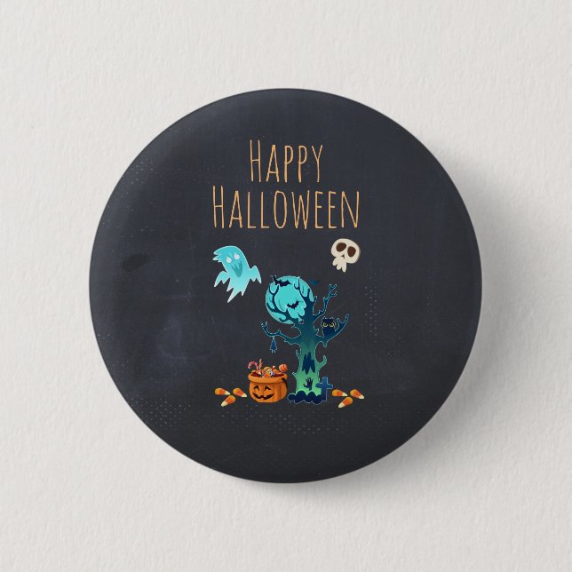 Halloween Spooky Creepy Ghosts Bats Skulls & Candy Button (Front)