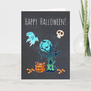Halloween Spooky Creepy Ghosts Bats Skulls & Candy Card