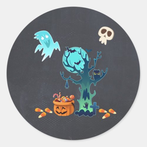 Halloween Spooky Creepy Ghosts Bats Skulls  Candy Classic Round Sticker